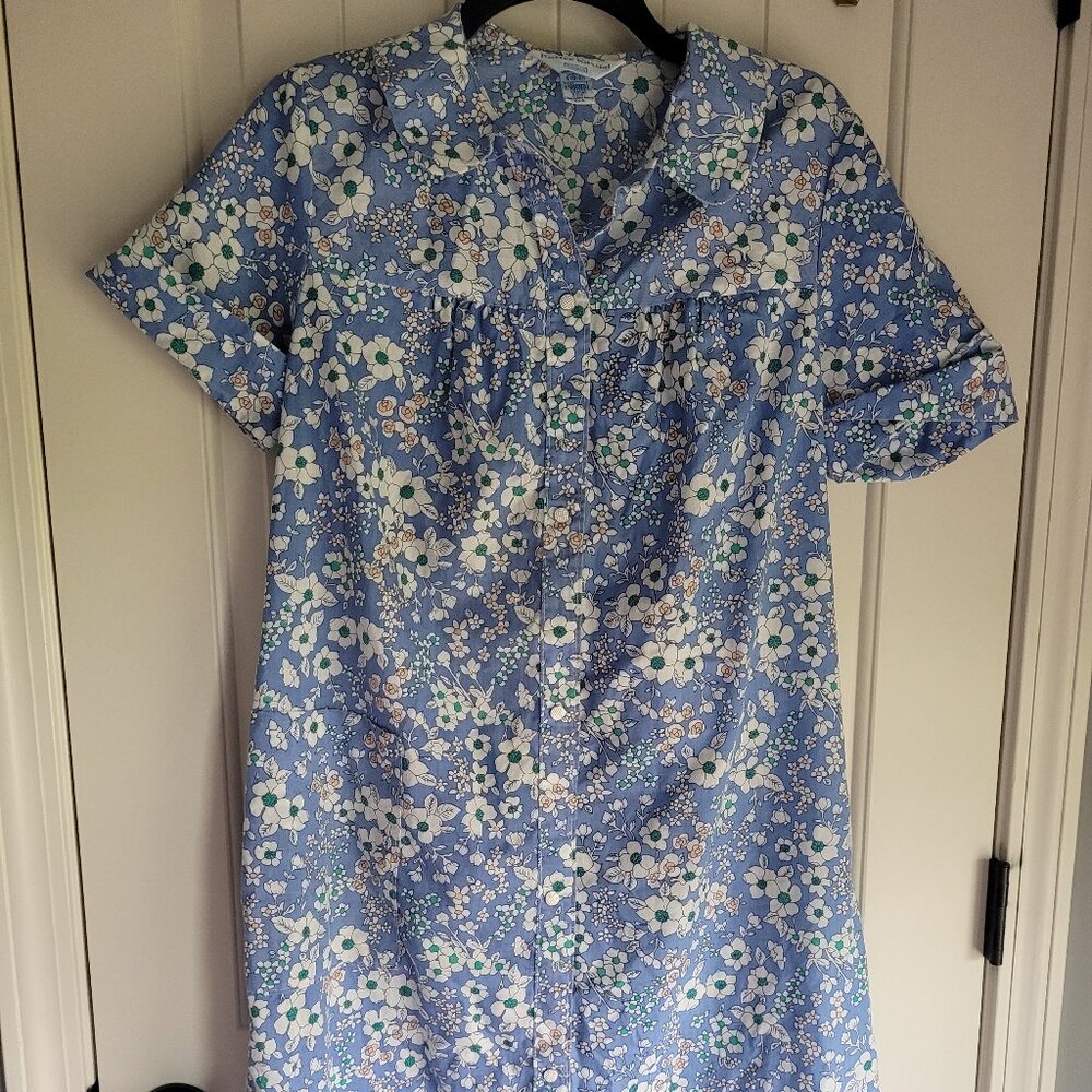 Blue Floral Dress 70s Vintage House Dress Night Gown Sears Koffee Kasual